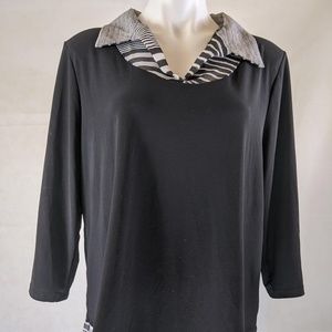 Carol Rose 3/4 Sleeve Collared Blouse w/ trim - 2X